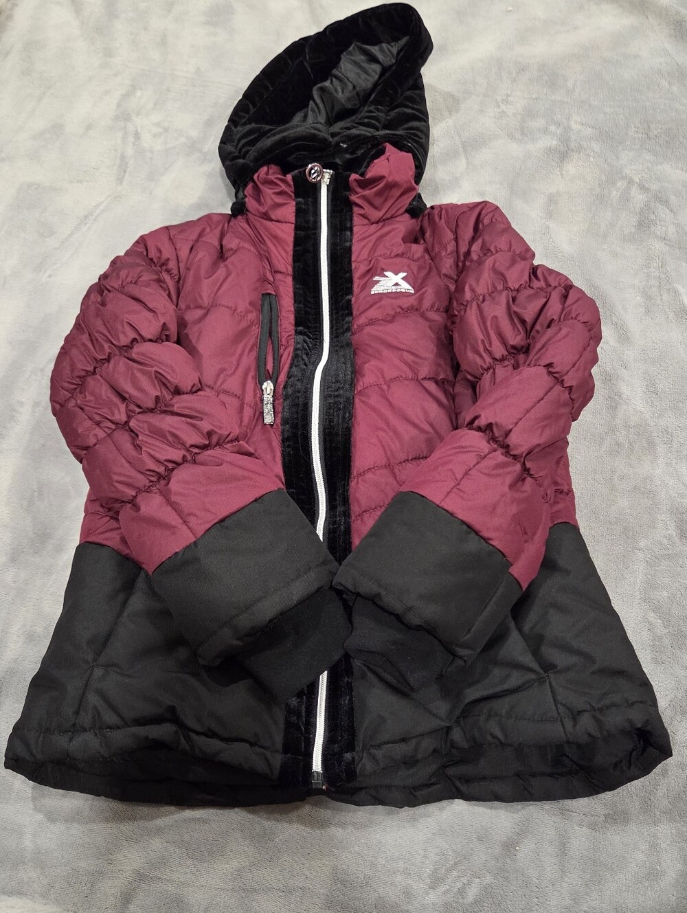 ZeroXposur Burgundy and Black Kids Puffer Coat with Hood